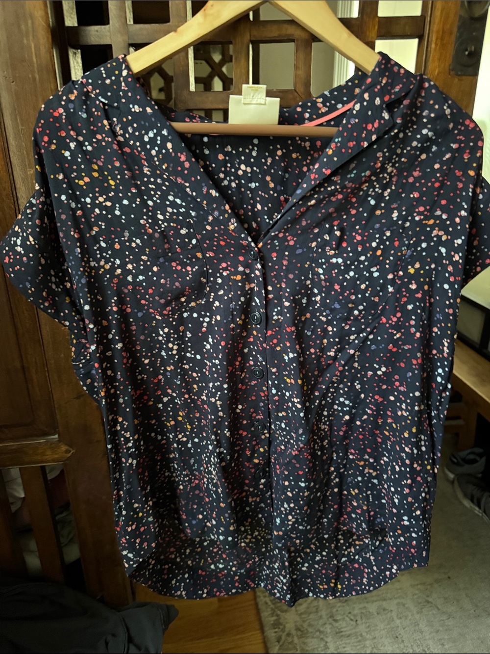 Maeve Navy Speckle Print Button-Front Blouse